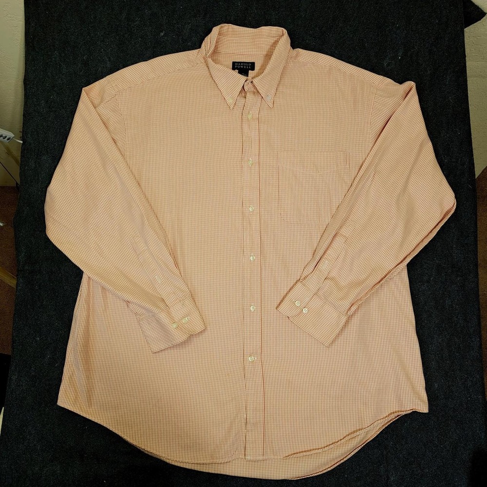 Harold Powell Mens XL Orange Pink Striped Cotton Button Up Shirt Long Sleeve